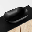 Mondiaz Fowy Meuble de toilette - 60x50x23cm - chêne blanchi mat - 0 trous de robinet - lavabo centré - 2 portes - solid surface - plan Mélamine - lavabo : noir SW761445