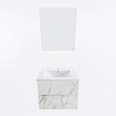 Mondiaz VICA ensemble de meuble de salle de bain - 60cm - meuble sous-vasque carrara - 2 tiroirs - lavabo denia milieu - 1 trou de robinet - couleur Blanc Brillant - miroir LED - version XL 60cm de haut SW1091903