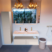 Mondiaz ALAN-DLUX Ensemble de meuble - 120cm - meuble Linen mat - 2 tiroirs - Lavabo Cloud Ostra suspendu - vasque gauche et droite - 2 trous de robinet SW807379
