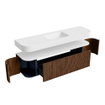MONDIAZ THOR 170cm badmeubel ronding links + rechts kleur Walnut met 1 lade en 2 deuren. Vrijhangende wastafel CLOUD Midden zonder kraangat kleur Talc. SW1465571