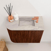 Mondiaz JOYA-DLUX Meuble de salle de bains 51,6cm - arrondi gauche couleur Ruby - Vasque FAYE position Droite 1 trou de robinet couleur Glace SW1423574