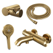 Brauer Gold Carving Badkraan - douchegarnituur - handdouche rond 3 standen - carving knop - PVD - geborsteld goud SW1164727
