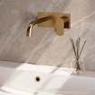 BRAUER Gold Edition Wastafelmengkraan inbouw - gebogen uitloop links - hendel breed plat - inclusief inbouwdeel - afdekplaat - model C 1 - PVD - geborsteld goud SW547629