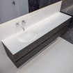 MONDIAZ VICA Ensemble de meuble salle de bain - 200cm - 4 tiroirs - lavabo Moon gauche - 0 trous de robinet - solid surface marron foncé SW410300