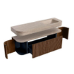 MONDIAZ THOR-DLUX 150cm badmeubel ronding links + rechts kleur Walnut met 1 lade en 2 deuren. Vrijhangende wastafel CLOUD Rechts zonder kraangat kleur Saba. SW1464888