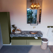 Mondiaz ALAN-DLUX Ensemble de meuble - 150cm - meuble Army mat - 2 tiroirs - Lavabo Cloud Lava suspendu - vasque Droite - 0 trous de robinet SW808640