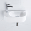 QeramiQ Fuente Ensemble de lavabo - 40x21.5x12cm - gauche - lisse - demi-rond - 1 trou de robinet - céramique - robinet de lavabo chrome - bouchon de vidange - siphon abaissé - blanc brillant SW1232776