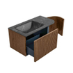 MONDIAZ KURVE-DLUX 85cm Meuble salle de bain avec module 25 D - couleur Walnut - 1 tiroir - 1 porte - vasque CLOUD gauche - sans trou de robinet - couleur Lava SW1137190