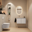 MONDIAZ TURE-DLUX Meuble toilette - 80cm - Linen - EDEN - vasque Opalo - position gauche - sans trou de robinet SW1104409