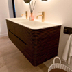Mondiaz CIRO Badkamermeubelset - 130x45x50cm - Solid surface wastafel Talc - 2 wasbak Dubbel - 2 kraangaten - 4 lades - Walnut SW1533587