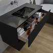Adema Chaci Ensemble de meuble - 100x46x57cm - 1 vasque en céramique noire - sans trous de robinet - 2 tiroirs - armoire de toilette - noir mat SW856584