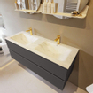 Mondiaz VICA-DLUX ensemble de meuble de salle de bain - 130cm - meuble sous-vasque gris foncé - 2 tiroirs - lavabo encastré cloud double - 2 trous de robinet - version haute de 60cm - opalo SW1087827