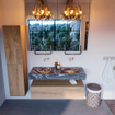 Mondiaz ALAN-DLUX Ensemble de meuble - 120cm - meuble Washed Oak mat - 1 tiroir - Lavabo Cloud Lava suspendu - vasque Gauche et droite - 0 trous de robinet SW809096