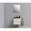 Basic Bella Meuble salle de bains avec lavabo acrylique Noir 60x55x46cm 1 trou de robinet avec miroir et éclairage Blanc brillant SW491780