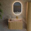 MONDIAZ KURVE-DLUX Meuble de salle de bains 75cm arrondi à gauche couleur Dusk avec 1 tiroir et 1 porte. Lavabo GRUNNE à droite 1 trou de robinet Saba. SW1433312