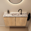 MONDIAZ TURE-DLUX Meuble toilette - 80cm - Washed Oak - EDEN - vasque Glace - position centrale - 1 trou de robinet SW1103598