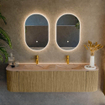 MONDIAZ KURVE-DLUX Meuble de salle de bains 170cm arrondi gauche + droite couleur Dusk avec 1 tiroir et 2 portes. Lavabo LEAF double 2 trous de robinet Arena. SW1431414