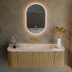 MONDIAZ KURVE-DLUX Meuble de salle de bains 130 cm arrondi gauche + droite couleur Dusk avec 1 tiroir et 2 portes. Lavabo BIG SMALL Central sans trou de robinet Meli. SW1431878