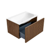 MONDIAZ KURVE 70cm Meuble salle de bain - couleur Walnut - 1 tiroir - vasque BIG SMALL centre - sans trous de robinet - Talc SW1138265