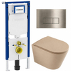 QeramiQ Dely Ensemble de toilette - 36.3x51.7cm - cuvette profonde - sans bride - réservoir encastré Geberit UP720 - abattant de toilette softclose - plaque de commande laiton brossé - boutons rectangulaires - beige mat SW1426535
