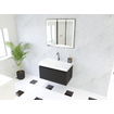 HR badmeubelen Matrix 3D Ensemble meuble de salle de bains 80cm 1 tiroir sans poignée avec profil de préhension de la même couleur Noir mat avec lavabo just 1 trou de robinet blanc SW857035