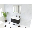 HR Matrix ensemble meuble de salle de bain 3d 80cm 1 tiroir sans poignée avec bandeau couleur noir mat avec vasque juste 1 trou pour robinet blanc SW857035