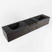 MONDIAZ BUKLA 200cm meuble de salle de bain avec module 40 couleur Marron Foncé avec 3 tiroirs. Lavabo CLOUD double 2 trous de robinet couleur Urban. SW1382229
