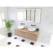 HR Matrix 3d meuble de salle de bain 140cm 2 tiroirs sans poignée avec bandeau couleur chêne français avec dessus chêne français SW857141