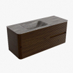 Mondiaz CIRO-DLUX Badkamermeubelset - 120x45x50cm - Solid surface wastafel Oza - 1 wasbak Links - zonder kraangaten - 2 lades - Walnut SW1530628