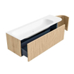 MONDIAZ KURVE 145cm Meuble salle de bain avec module 25 D - couleur Oak - 1 tiroir - 1 porte - vasque BIG LARGE gauche - 2 trous de robinet - Talc SW1138205