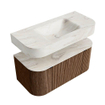 MONDIAZ THOR-DLUX 100cm badmeubel ronding links + rechts kleur Walnut met 1 lade en 2 deuren. Vrijhangende wastafel CLOUD Midden 1 kraangat kleur Ostra. SW1467388