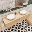 ENSEMBLE DE MEUBLE MONDIAZ LUSH - 150 cm - 2 tiroirs - lavabo BARCO - 2 lavabos - 0 trous de robinet - chêne blanchi SW409615