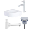 QeramiQ Fuente fonteinset - 30x30x10cm - 1 kraangat - hoek - keramiek - fonteinkraan wit mat - glans wit SW1419189