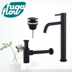 FugaFlow Eccelente Sobrado Slim Slim Kit mitigeur lavabo - robinet rehaussé - bonde clic clac - siphon design - Noir mat SW1124370