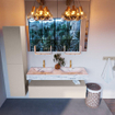 Mondiaz ALAN-DLUX Ensemble de meuble - 130cm - meuble Linen mat - 1 tiroir - Lavabo Cloud Glace suspendu - vasque Gauche et droite - 2 trous de robinet SW805944