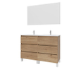 Saniclass Chaci PLUS Ensemble meuble de salle de bains - 120x86x46cm - lavabo en céramique blanc - 2 vasques - 2 trous de robinet - 6 tiroirs - miroir rectangulaire - chêne SW926381