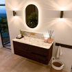 Mondiaz CIRO-DLUX Meuble de salle de bains - 120x45x50cm - plan vasque en solid surface Glace - 1 lavabo à gauche - sans trous de robinetterie - 2 tiroirs - Noyer SW1530267