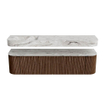 MONDIAZ THOR-DLUX 180cm badmeubel ronding links + rechts kleur Walnut met 2 lades en 2 deuren. Vrijhangende wastafel CLOUD Links 1 kraangat kleur Glace. SW1465928