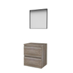 Basic-Line ensemble de meubles de salle de bain 60x46cm sans poignée 2 tiroirs plan vasque miroir cadre aluminium noir mat tout autour mfc scotch oak SW638906