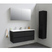 Basic Bella Meuble salle de bains avec lavabo acrylique Blanc avec armoire toilette 2 portes gris 120x55x46cm 2 trous de robinet Noir mat SW491938