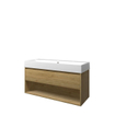 Proline loft ensemble de meubles de salle de bains 120x46x62cm meuble avec étagère idéal en chêne avec 2 trous pour robinetterie porcelaine blanc brillant SW349547