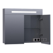 Saniclass 2.0 Armoire de toilette 80x70x15cm éclairage intégré rectangulaire 2 portes pivotantes MDF Gris brillant SW371642