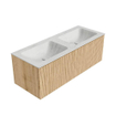 MONDIAZ KURVE-DLUX 120cm Meuble salle de bain - couleur Oak - 1 tiroir - vasque LEAF double - 2 trous de robinet - couleur Opalo SW1137580