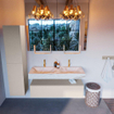Mondiaz ALAN-DLUX Ensemble de meuble - 120cm - meuble Linen mat - 1 tiroir - Lavabo Cloud Frappe suspendu - vasque Gauche et droite - 2 trous de robinet SW804853