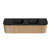 MONDIAZ KURVE 170cm Meuble salle de bain avec module 25 G et D - couleur Oak - 1 tiroir - 2 portes - vasque CLOUD double - 2 trous de robinet - Urban SW1138526