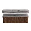 MONDIAZ THOR-DLUX 150cm badmeubel ronding links + rechts kleur Walnut met 1 lade en 2 deuren. Vrijhangende wastafel CLOUD Midden 1 kraangat kleur Sombra. SW1464919
