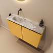 MONDIAZ TURE-DLUX Meuble toilette - 80cm - Ocher - EDEN - vasque Glace - position gauche - sans trou de robinet SW1103371