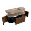 MONDIAZ THOR-DLUX 120cm badmeubel ronding links + rechts kleur Walnut met 1 lade en 2 deuren. Vrijhangende wastafel CLOUD Midden zonder kraangat kleur Arena. SW1463421