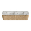 MONDIAZ KURVE-DLUX 170cm Meuble salle de bain avec module 25 G et D - couleur Oak - 1 tiroir - 2 portes - vasque LEAF double - 2 trous de robinet - couleur Glace SW1138000