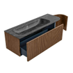 MONDIAZ KURVE-DLUX 135cm Meuble salle de bain avec module 25 D - couleur Walnut - 1 tiroir - 1 porte - vasque BIG MEDIUM gauche - 1 trou de robinet - couleur Lava SW1137248